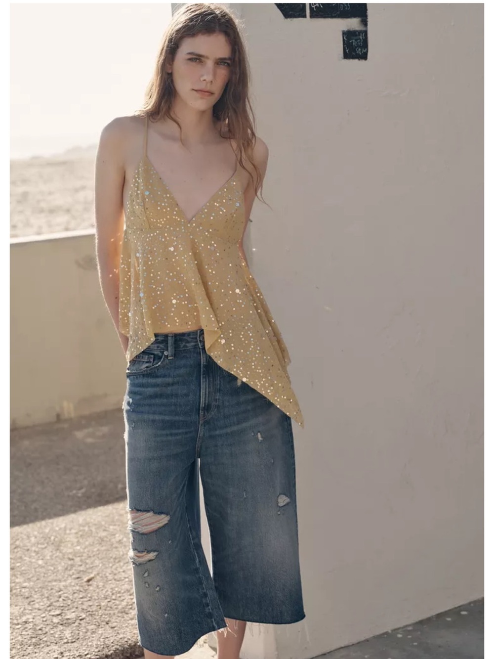 Zara yellow/golden sequin asymmetrical top
